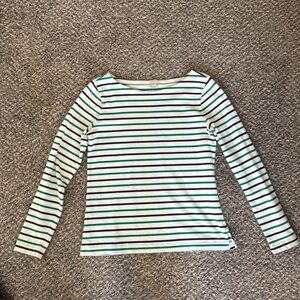 J.Crew Factory Breton Long-Sleeve T-Shirt in Navy, Green, and Off-White